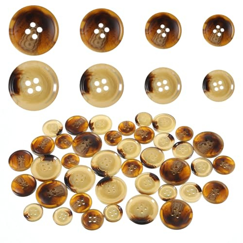 40Pcs Mixed Resin Sewing Buttons, 4 Holes Round Resin Buttons Dark Blown Button 4 Sizes 4-Hole Craft Suit Coat Shirt Button for Clothing Arts Crafts DIY Decorations Sewing Accessories