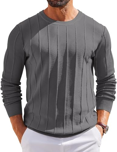 COOFANDY Maglione Invernale Caldo Lavorato A Maglia A Maniche Lunghe con Scollo Rotondo da Uomo Grigio Scuro XXL