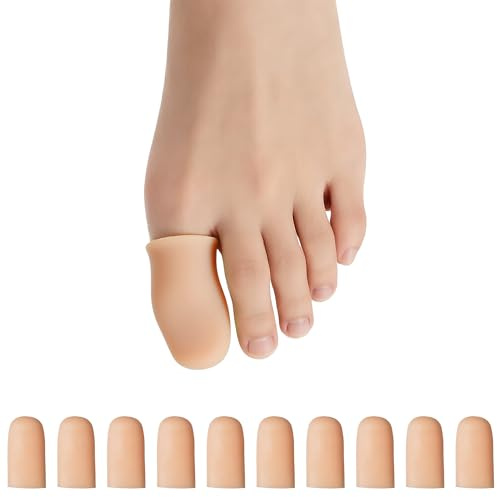 10 Pack Toe Cap and Protector- Silicone Toe Covers Cushions and Protects to Provide Relief from Missing or Ingrown Toenails, Corns, Blisters, Hammer Toes