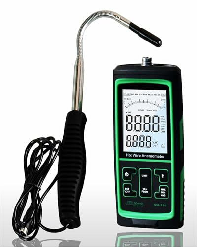 Hot Wire Anemometer AM-286 – HVAC Airflow Meter for Duct and Vent Testing, CFM/CMM Air Volume Calculation, Wind Speed & Temperature Measurement, Telescopic Probe, USB PC Software