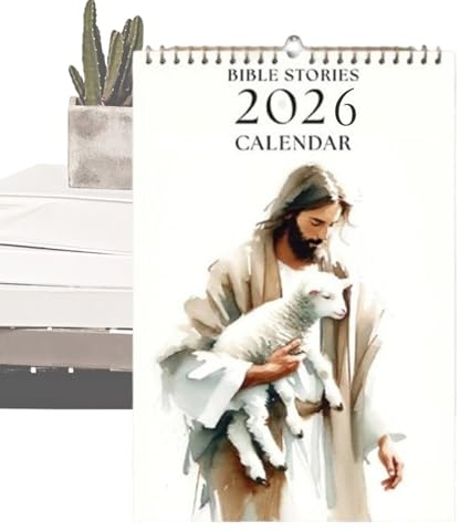 Calendarios de Pared | Calendario Religioso 2026 Historias Bíblicas - Planificador Cristiano Religioso Inspirador Jesús Con Cordero Decoración Hogar Cocina Iglesia