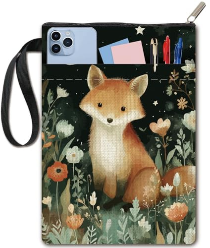 CRASPIRE Copertine per Libri Fox Book Covers Moon Book Protector Flower Book Sleeve per Libri Tascabili Quaderni con Copertina Rigida Copertina in Tessuto Lavabile con Cerniera e Tasca Extra