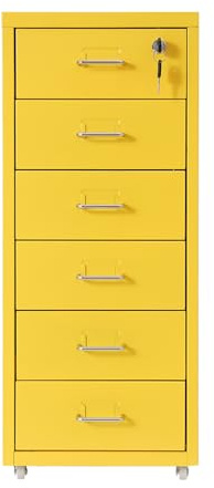 6 Drawer Filing Cabinets with Lock, Metal Vertical File Storage Cabinet,Moblie Office File Cabinet with Wheels,Rolling Metal Filing Storage Cabinets,Locking File Cabinet for for Home Office (Yellow)