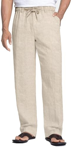 COOFANDY Pantalones Lino Hombre Verano Largos Casual Playa Pantalones Cintura Elástica Cordón Ligeros