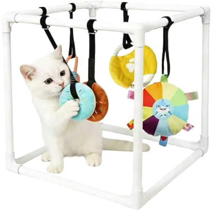 Gimnasio y área de juegos para perros – Herramienta de entrenamiento con estructura montable y 5 juguetes, juguetes interactivos para cachorros, para entrenamiento de dentición tranquila, juego