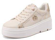 QUEEN HELENA Zapatillas Plataforma de Gimnasia con Cordones de Brillo Casual para Mujer X32-61, 40 EU