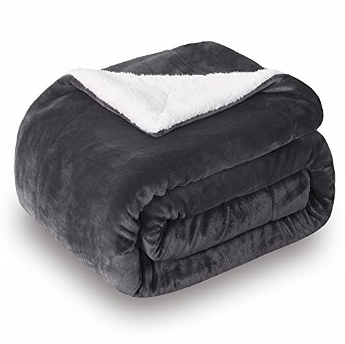 SOCHOW Sherpa Fleece Throw Blanket, Double-Sided Super Soft Luxurious Plush Blanket 127cm×150cm, Dark Grey