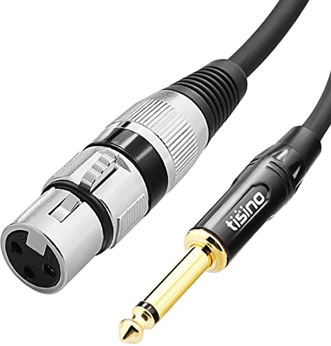 Tisino Female XLR to 1/4 (6.35mm) TS Mono Jack Unbalanced Microphone Cable Mic Cord for Dynamic Microphone - 16 FT/5 Meters