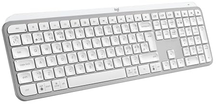 Logitech MX Keys S Trådlöst Tangentbord | Låg profil, tyst skrivning, programmerbara, belysning, Bluetooth, USB-C, PC/Linux/Chrome/Mac, QWERTY US Intl - Pale Grey