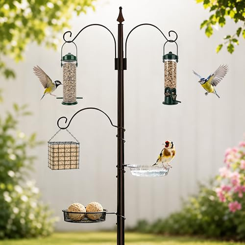 Garden Bird Feeder Pole 190cm with Hanging Feeders & Water Dish