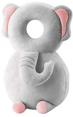 XIGUI Protector de cabeza de bebé, cojín de seguridad para niños, mochila ajustable para gatear y caminar, protección de espalda, edad de 4 a 24 meses (gris-elefante)