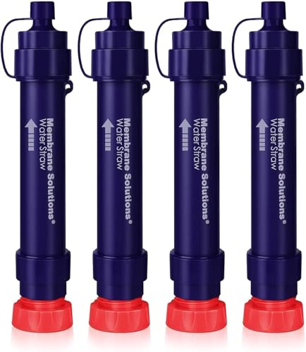 Membrane Solutions Water Filter Straw S2, NSF/ANSI 42&372&401 Certified, 4-Stage 0.1 μm Portable Water Purifier with Replaceable Filter, 5,000L Capacity for Camping, Hiking, Survival and Emergency- 4P