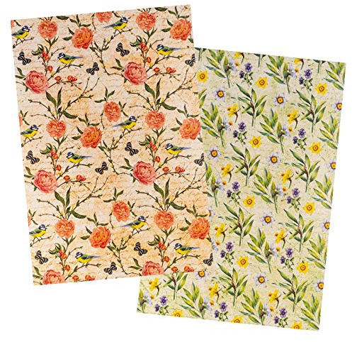 Ideen mit Herz - Juego de 2 Hojas de Papel de arroz, tamaño A4-2, diseños Diferentes, Vintage, Navidad, etc. (Flores 20)