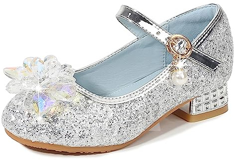 Eleasica Zapaño de Lentejuelas con añorno de Cristal de tacón baño Princesa para Niña Zapaños de Baile Cosplay Princesa para Regaño Reina Zapatillas,Plateaño,30 EU