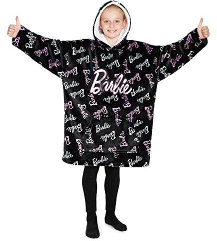 Barbie Felpa Coperta Bambina, Felpa Oversize con Cappuccio Pile Morbido (Nero)
