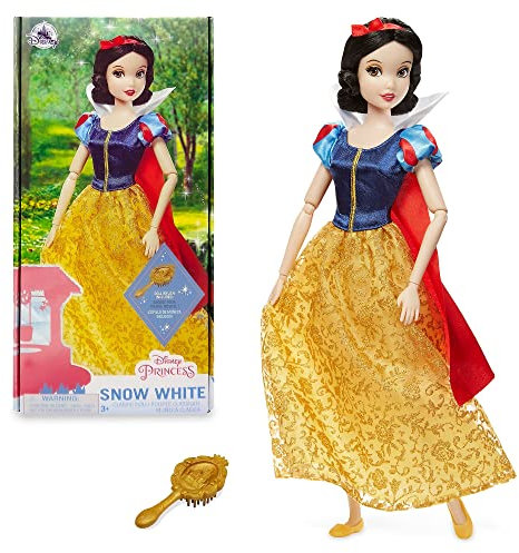 Disney Store Official Snow White Classic Doll for Kids, Snow White and the Seven Dwarfs, 29cm/11”, Includes Brush with Moulded Details, Fully Posable Toy in Glittery Dress - Suitable for Ages 3+