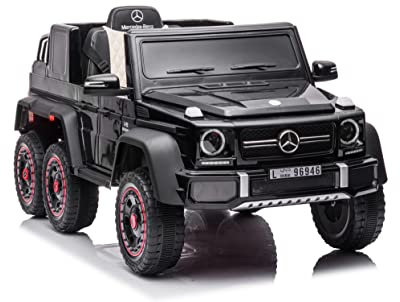 FINOOS Mercedes G63 6X6 AMG kinderauto 12V, Kinder elektroauto 4X45W, Mit Gummireifen, Ledersitz Mit 2.4G Fernbedienung (Schwarz)