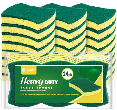 ORIGHTY Heavy Duty Cellulose Scrub Sponges Kitchen, Powerful Scrubbing & Cleaning, Suitable for Washing Dishes and Kitchen Cleaning, Absorbent & Rich Foam, 24 Count