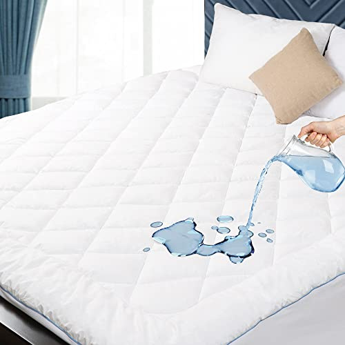 HOMTEC Queen Size Mattress Protector Waterproof Quilted Mattress Cover Cotton Mattress Pad Cover Extra Deep Pocket 18-22 Thin Version Hypoallergenic & Soft
