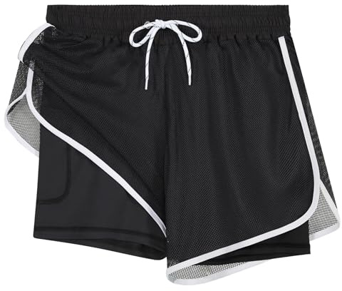 APTRO Pantaloncini Costume da Bagno Nuoto Donna Protezione UV Sportivi da Spiaggia Pantaloni ad Asciugatura Rapida con Tasca Griglia Nero WK075 XXL