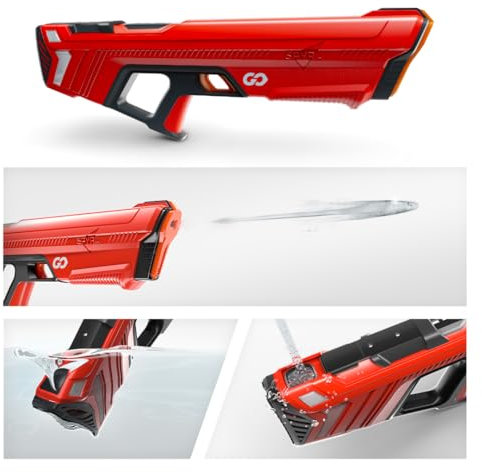 SPYRA SpyraGO Wasserpistole - Electronische, Automatische Premium Wasserpistole - 9 Meter Reichweite, LED Display, Schnelles Aufladen, Sommer Spielzeug für Kinder und Erwachsene. Alter 8+ (Rot)