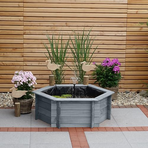 Promadino Grey Raised Hexagon Garden Solar Pond Set - 1m Width