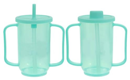Ipetboom Tasse à bec seniors avec poignée : 2 pièces gobelets à bec pour adultes 2 poignées Gobelet en plastique anti-fuite pour liquides avec couvercle et paille pour personnes âgées handicapées