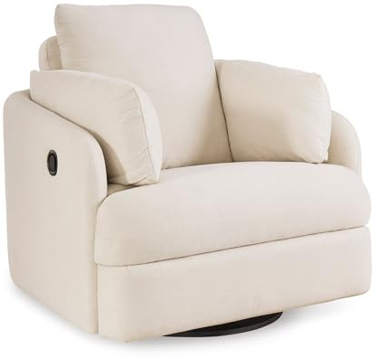 Signature Design by Ashley Modmax Coastal Press-Back Swivel Glider Rocker Recliner with Machine Washable Cover, Hidden Storage Compartments and 2 Bolster Pillows, Beige
