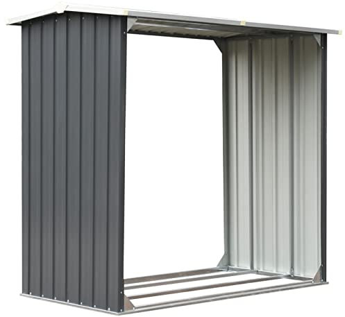 Gecheer Capanno,Casetta,Porta Legna,da Giardino,Esterno,in Acciaio Zincato,Grigio,172x91x154 cm,Legnaia da Giardino,Esterno,in Acciaio,Metallo,Portalegna da Giardino in Acciaio