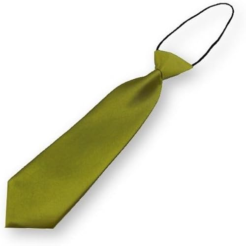 Cravate unie pour garçon enfant déjà noué avec élastique, effet satiné fait main (Vert olive)