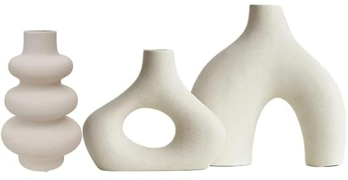 Set di 3 vasi in ceramica beige Doppelberg per moderno boho nordico, minimalista, decorazione per soggiorno, matrimonio, cena, tavolo, festa, ufficio e camera da letto