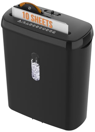 Suntiko 10-Sheet Strip Cut Paper Shredder, P-2 Security Level for Home Office, 3.17 Gallon Bin, Shreds CDs & Credit Cards, ETL Certified, Black
