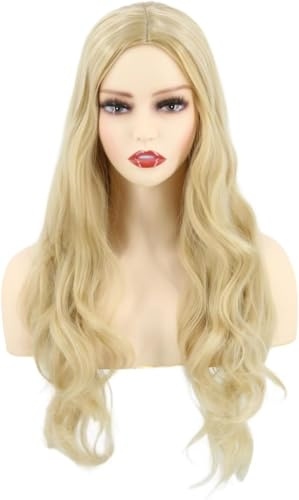 LeMarnia Goldene Frauen lange Wellige lockige Hitzebeständige synthetische Perücke Halloween Alltag Party Kostüm Perücke