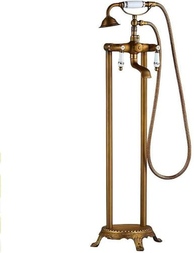 chrtyum grifos de bañera Grifo de bañera Antiguo de pie, Cascada, con Ducha de Mano, de latón, Mezclador de Suelo.(D)