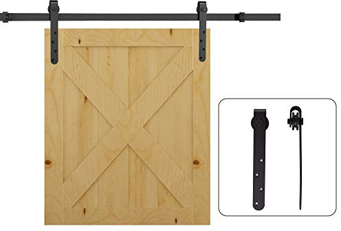 HOMCOM Schiebetüren-Beschlagsatz 180 cm Komplett-Set mit Schienen, Rollen, Anti-Sprung-Vorrichtungen, Türstopper, Schiebetürsystem aus Kohlenstoffstahl Schwarz