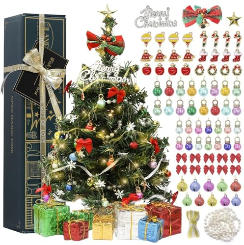 iLAND Mini Christmas Tree Tabletop Small Christmas Tree 12 inch Cute Xmas Table Decoration for Office Desk Shelf Dorm Party Tiny Table Top Décor Miniature 1/6 Scale Elf Accessories Shining Xmas Gift