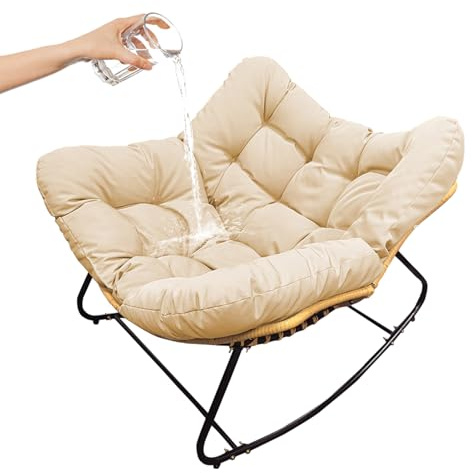 Genérico Mecedora Extragrande para Sala De Estar Exterior,Sillón Relajante con Asiento Acolchado,Capacidad De Carga hasta 150kg,Silla Papasan Sillón De Lectura Sillón De Descanso,Beige
