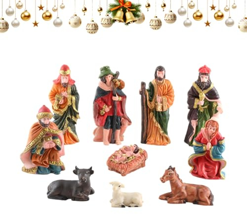 Generisch Figuras de belén en miniatura, joyas de belén, juego de figuras de belén en miniatura de resina para alféizar de ventana, decoración de mesa de salón