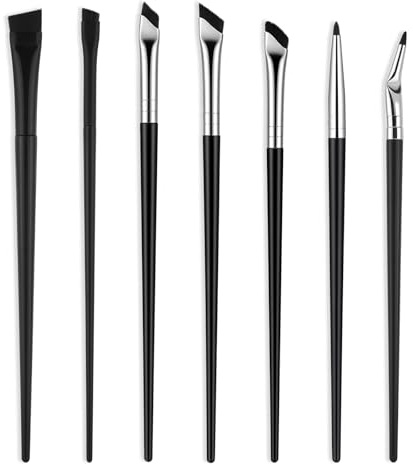 Larrel Juego de 7 pinceles de delineador de ojos, pincel fino en ángulo, pincel de maquillaje profesional en ángulo, suave y plano, cerdas de nailon, herramienta de maquillaje de ojos