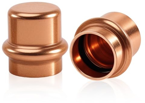 2 stycken kopparpressbeslag proppar, 18 mm presslock, presskoppling lock för dricksvatten & värmesystem, för pressning V-kontur, ändlock för sanitär (storlek: V 18)