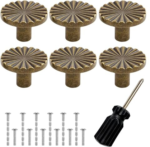 7 Pack Antique Brass Cupboard Handles,Antique Brass Door Knobs,Matching Screws for Cupboard, Cabinet, Drawer,Screws Set for Dresser Wardrobe Drawers Jewelry Boxes,Bathroom Dresser Cabinet Hard ware