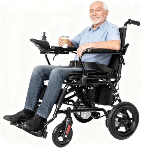 Sedia a rotelle elettrica, pieghevole, per adulti e anziani, motore 250 W x2, portata 20 km, portata 100 kg, capacità di carico fuoristrada, design compatto