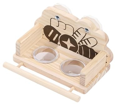 Bol À Nourriture Pour Oiseaux Réservoirs d'Eau Doubles Transparents | Distributeur Anti-éclaboussures en Bois avec Perchoir Pour Perruche Calopsitte, Perruche, Pigeon, Inséparable,