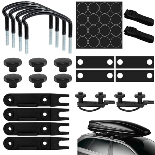 ASSRECT Fissaggio per Box da Tetto, 4 Morsetti a U Fissaggio, Larghezza Interna 85mm, con 8 Dadi di Bloccaggio per Impieghi Gravosi e 2 Bende, Compatibile con Auto SUV e Crossover