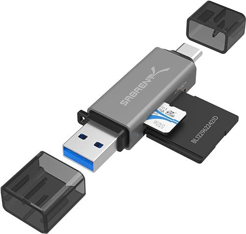 SABRENT SD, Micro SD Kartenleser, USB typ C 3.2 gen 1 Kartenleser, 5Gbps High Speed Externe Kartenlesegeräte OTG Adapter unterstützt MMC/TF/SDXC/SDHC/Micro SDHC/Micro SDXC, für PC, usw (CR-BCA2)