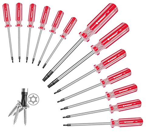 RONMAR 13-Piece Magnetic Torx Screwdrivers Set, Security Tamper Proof, T4、T5、T6、T7、T8、T9、T10、T15、T20、T25、T27、T30、T40 (red)