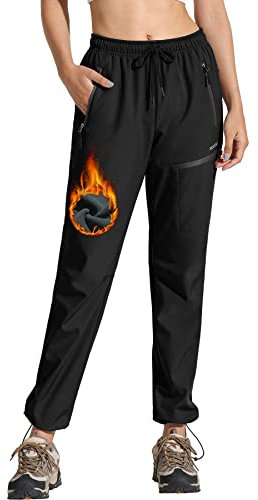 MOCOLY Damen Trekkinghose Thermo Skihose Winter Fleece Gefütterte Softshell Wanderhose Wasserdicht Warm Outdoor Hose Schneehose Langlaufhose Jagdhose Funktionshose Arbeitshose Schwarz L