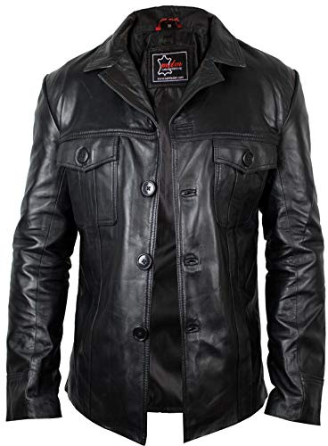 MDM Chaqueta de piel de cordero para hombre, Negro , XXXXXL