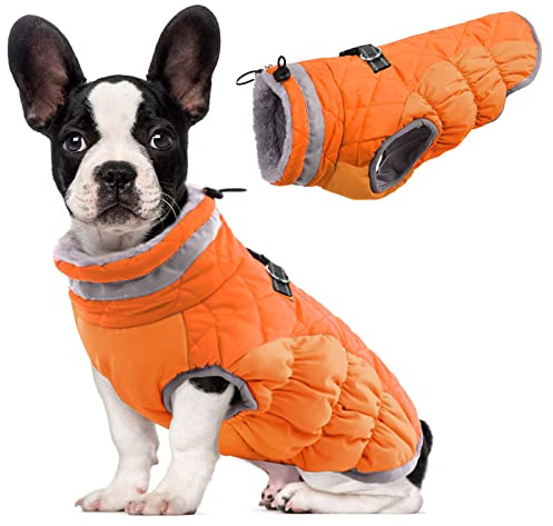 Lelepet Dog Coat Warm Dog Winter Coat Waterproof Dogs Jacket with Harness Built in Reflective Pet Fleece Vest Zip-Up Cold Weather Coats for Medium Dogs Turtleneck & Windproof Coats Blaze Orange M