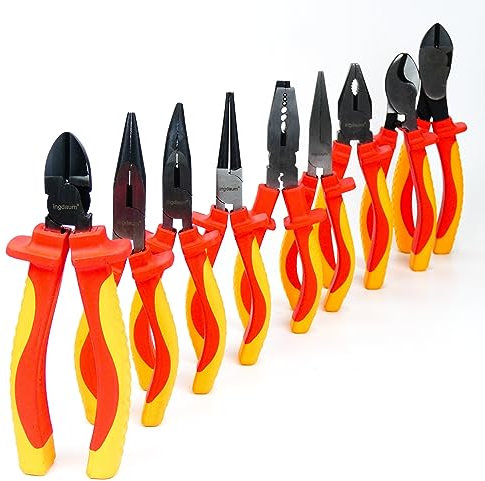 INGDAUM® VDE Zangensatz / 9er-Set Seitenschneider, Kraftseitenschneider, Kabelschere, Spitzzange gebogen und gerade, Flachzange, Rundzange, Crimpzange und Kombizange, isoliert gegen 1000 V